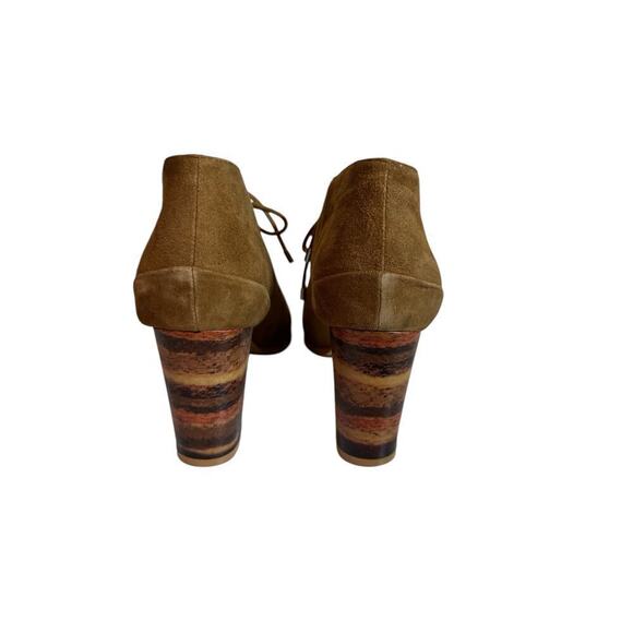 Faryl Robin Women's Peep Toe Suede Lace Up Ankle Stacked Heel Bootie Sz 9 Brown - Picture 4 of 8
